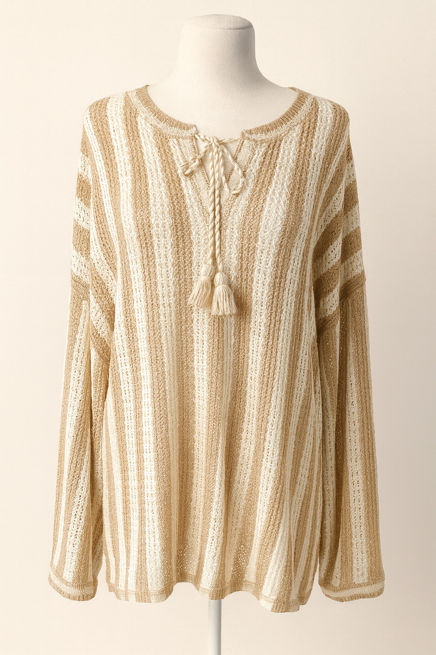 Cato 26/28 Tan Cream Striped Knit Sweater NWT Plus Size Boho Cozy Fall Layering
